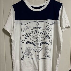 Wrangler Western Denim Graphic Tee in White and Navy